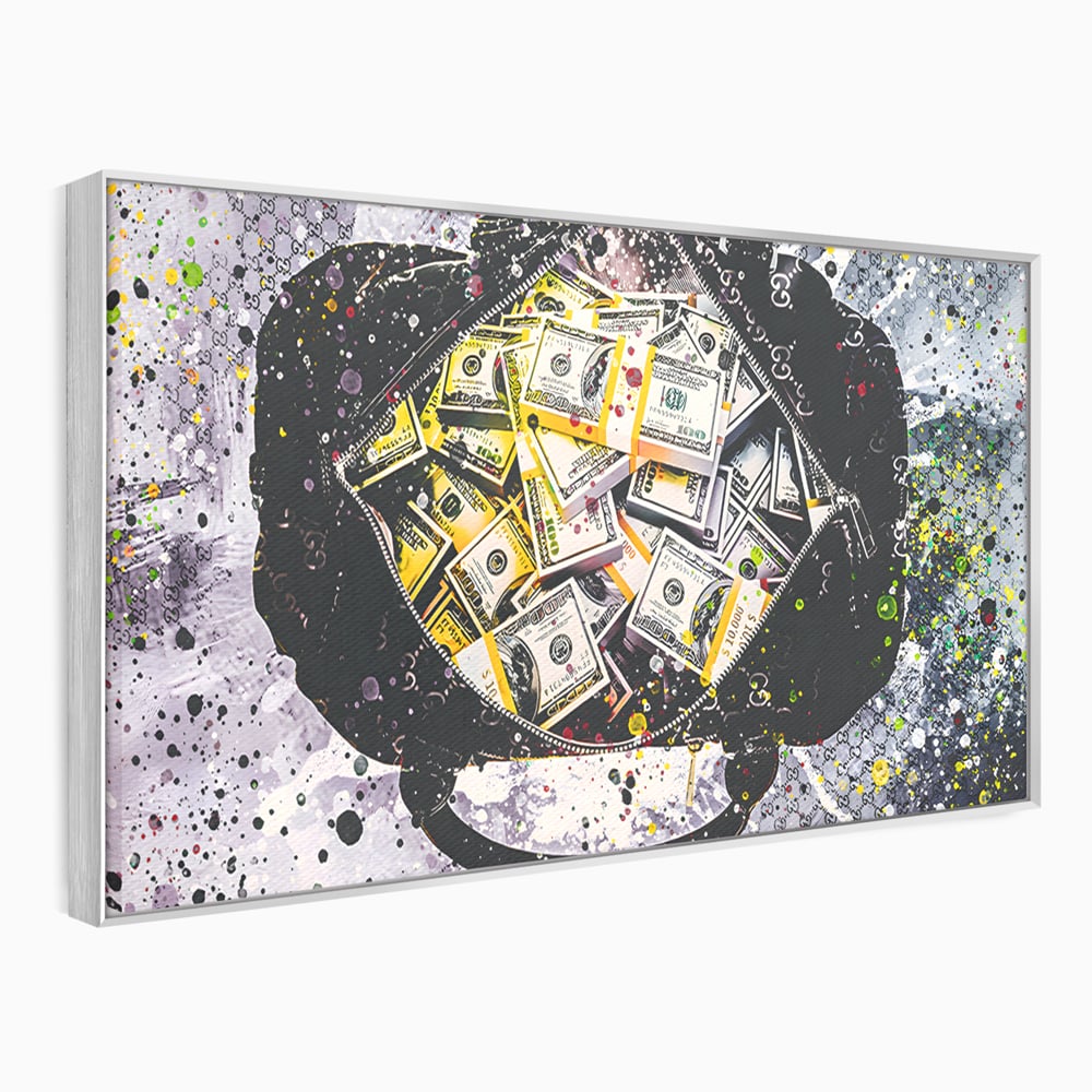 Tablou Canvas Premium LuxCanva® B1067, Hard Work Pays Off , Decorativ, Birou, Dolari, Bani, Valiza, Dormitor, Gucci, Colorat