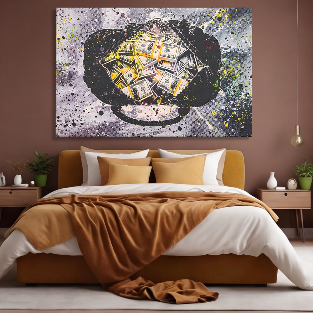 Tablou Canvas Premium LuxCanva® B1067, Hard Work Pays Off , Decorativ, Birou, Dolari, Bani, Valiza, Dormitor, Gucci, Colorat