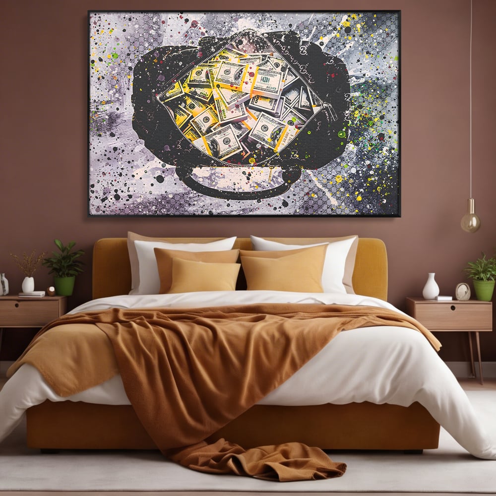 Tablou Canvas Premium LuxCanva® B1067, Hard Work Pays Off , Decorativ, Birou, Dolari, Bani, Valiza, Dormitor, Gucci, Colorat