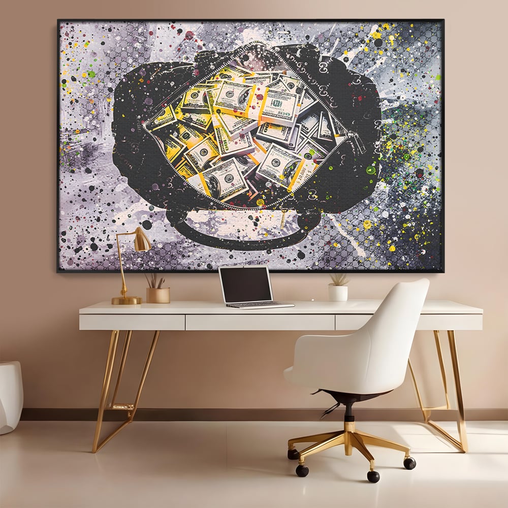 Tablou Canvas Premium LuxCanva® B1067, Hard Work Pays Off , Decorativ, Birou, Dolari, Bani, Valiza, Dormitor, Gucci, Colorat