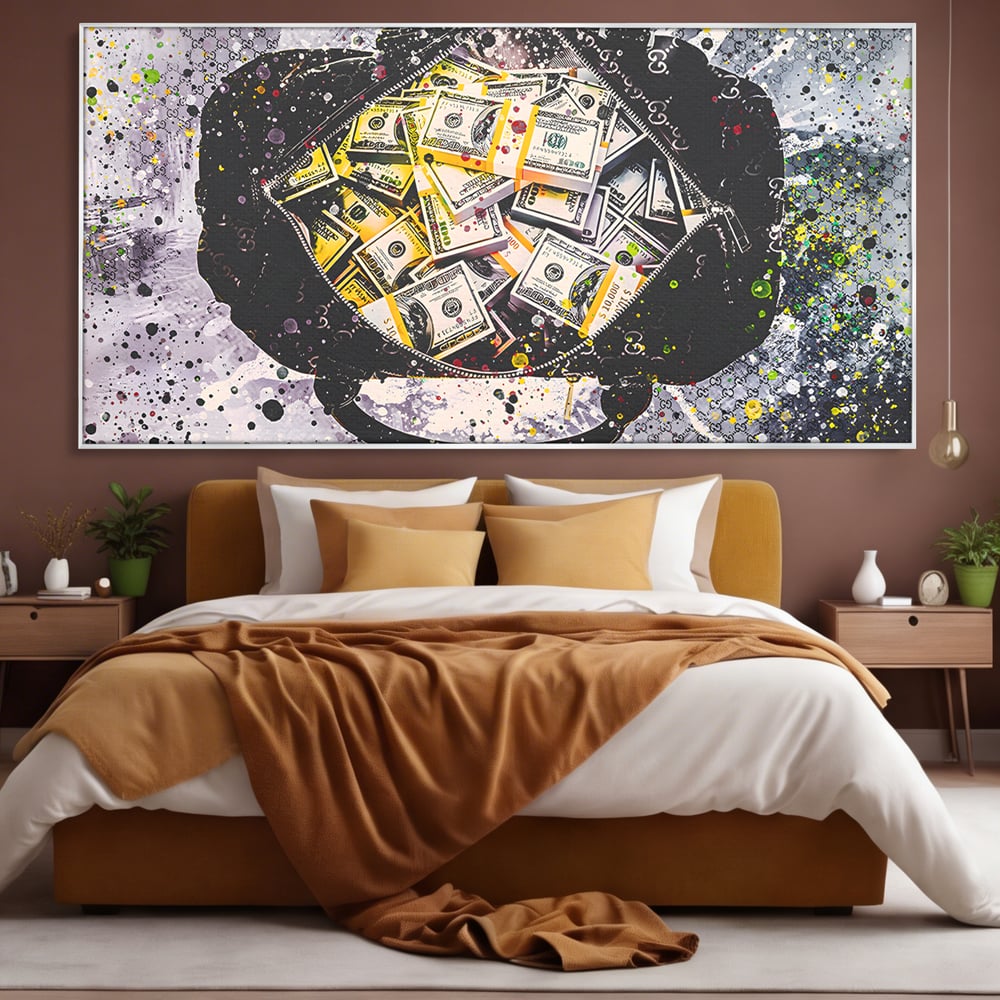 Tablou Canvas Premium LuxCanva® B1067, Hard Work Pays Off , Decorativ, Birou, Dolari, Bani, Valiza, Dormitor, Gucci, Colorat