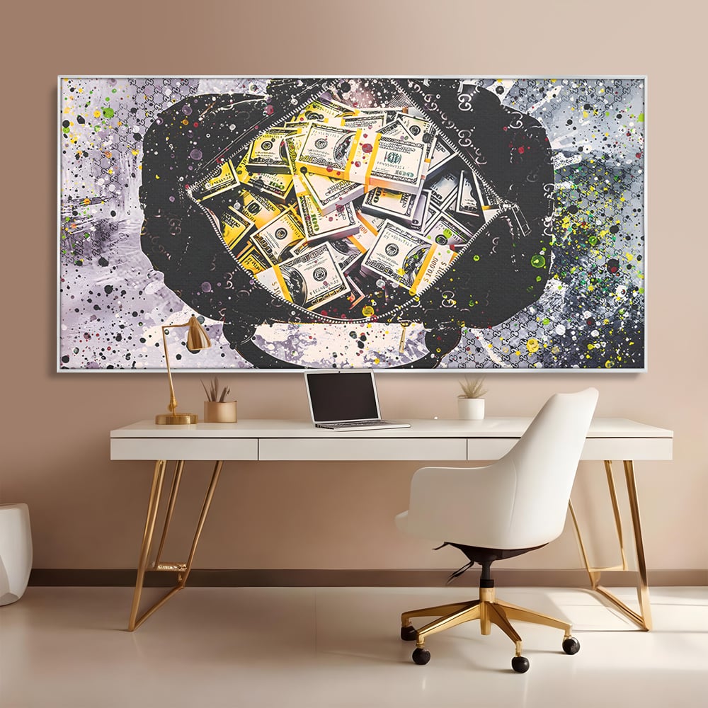 Tablou Canvas Premium LuxCanva® B1067, Hard Work Pays Off , Decorativ, Birou, Dolari, Bani, Valiza, Dormitor, Gucci, Colorat