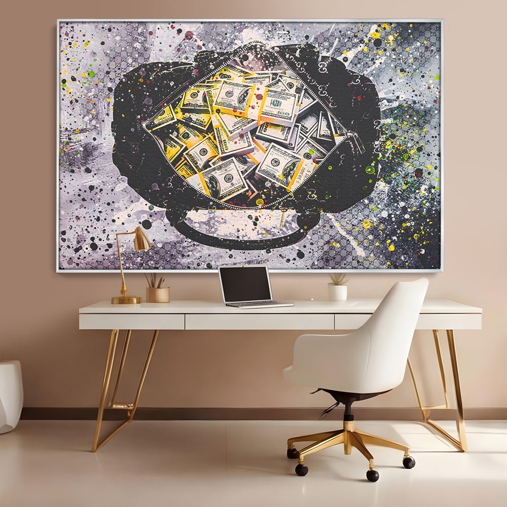 Tablou Canvas Premium LuxCanva® B1067, Hard Work Pays Off , Decorativ, Birou, Dolari, Bani, Valiza, Dormitor, Gucci, Colorat