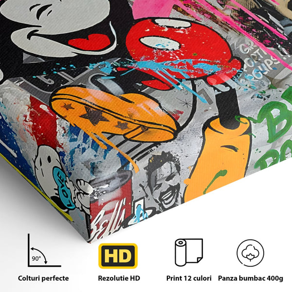 Tablou Canvas Premium LuxCanva® B1068, Be Positive , Decorativ, Birou, Mickey Mouse, Marilyn Monroe, Spider Man, Regina Elisabeta a II-a, Culori Vibrante
