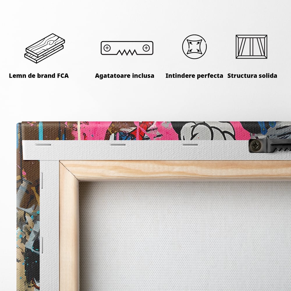 Tablou Canvas Premium LuxCanva® B1068, Be Positive , Decorativ, Birou, Mickey Mouse, Marilyn Monroe, Spider Man, Regina Elisabeta a II-a, Culori Vibrante
