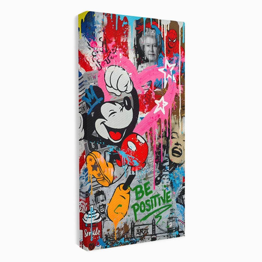 Tablou Canvas Premium LuxCanva® B1068, Be Positive , Decorativ, Birou, Mickey Mouse, Marilyn Monroe, Spider Man, Regina Elisabeta a II-a, Culori Vibrante