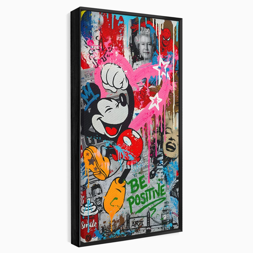 Tablou Canvas Premium LuxCanva® B1068, Be Positive , Decorativ, Birou, Mickey Mouse, Marilyn Monroe, Spider Man, Regina Elisabeta a II-a, Culori Vibrante