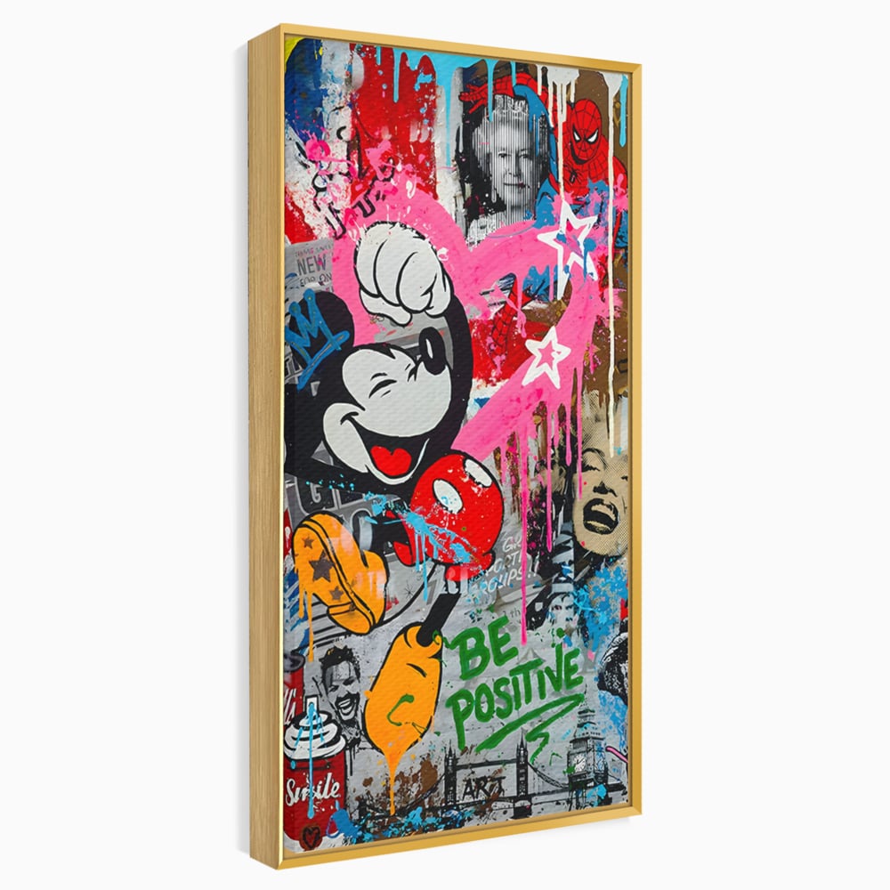 Tablou Canvas Premium LuxCanva® B1068, Be Positive , Decorativ, Birou, Mickey Mouse, Marilyn Monroe, Spider Man, Regina Elisabeta a II-a, Culori Vibrante