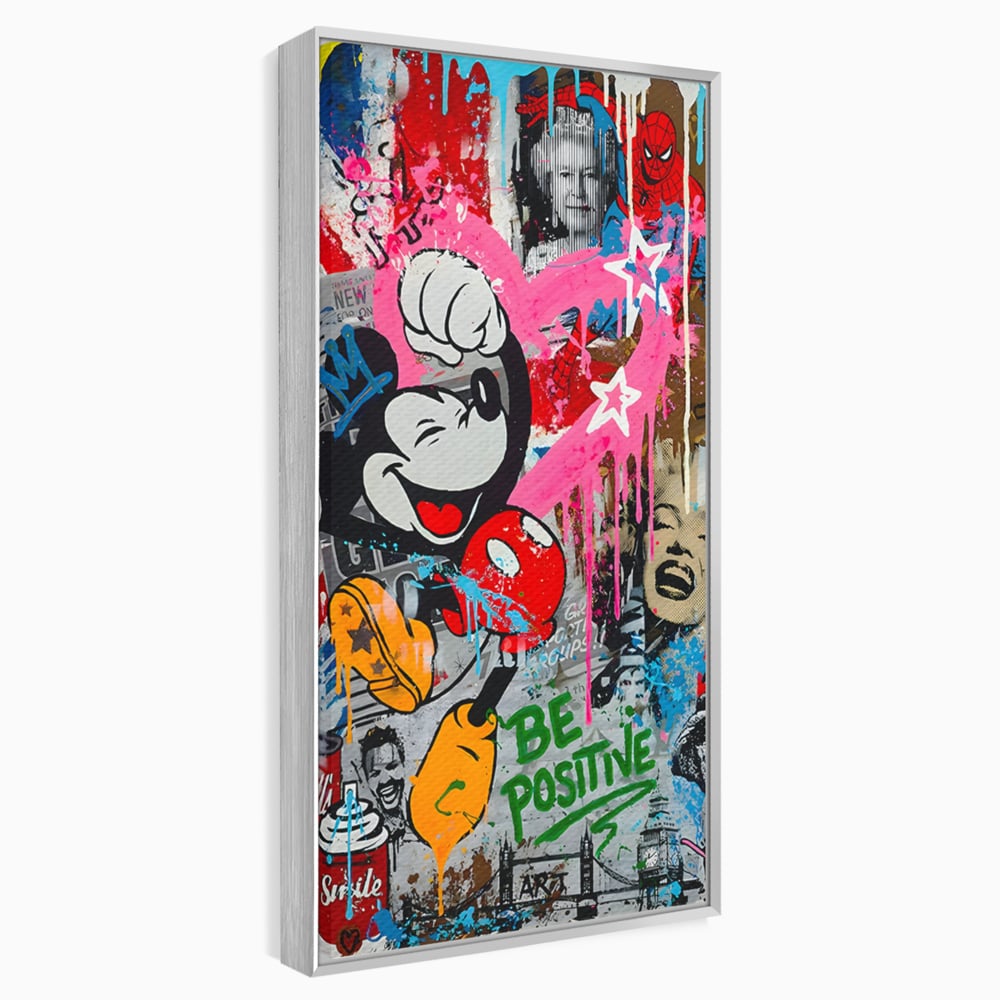 Tablou Canvas Premium LuxCanva® B1068, Be Positive , Decorativ, Birou, Mickey Mouse, Marilyn Monroe, Spider Man, Regina Elisabeta a II-a, Culori Vibrante