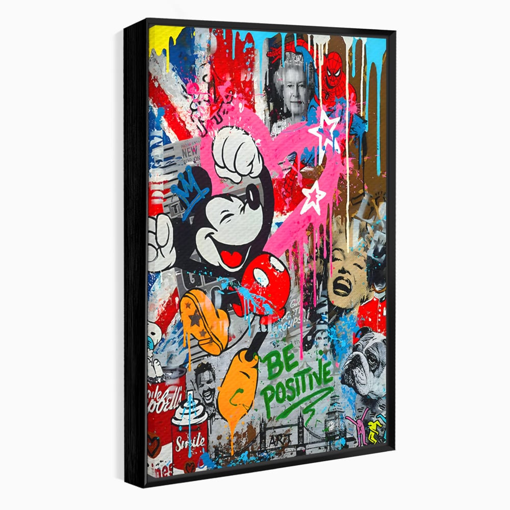 Tablou Canvas Premium LuxCanva® B1068, Be Positive , Decorativ, Birou, Mickey Mouse, Marilyn Monroe, Spider Man, Regina Elisabeta a II-a, Culori Vibrante