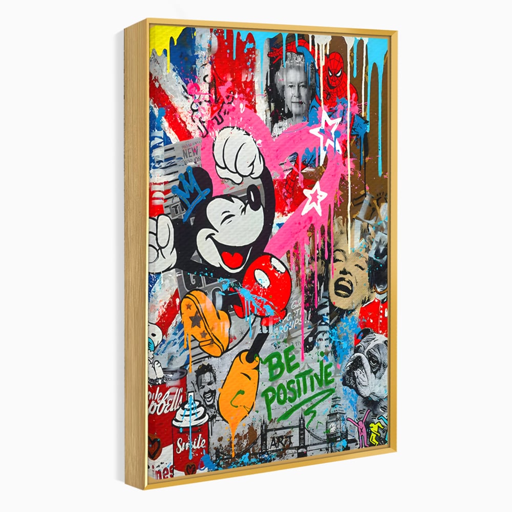Tablou Canvas Premium LuxCanva® B1068, Be Positive , Decorativ, Birou, Mickey Mouse, Marilyn Monroe, Spider Man, Regina Elisabeta a II-a, Culori Vibrante