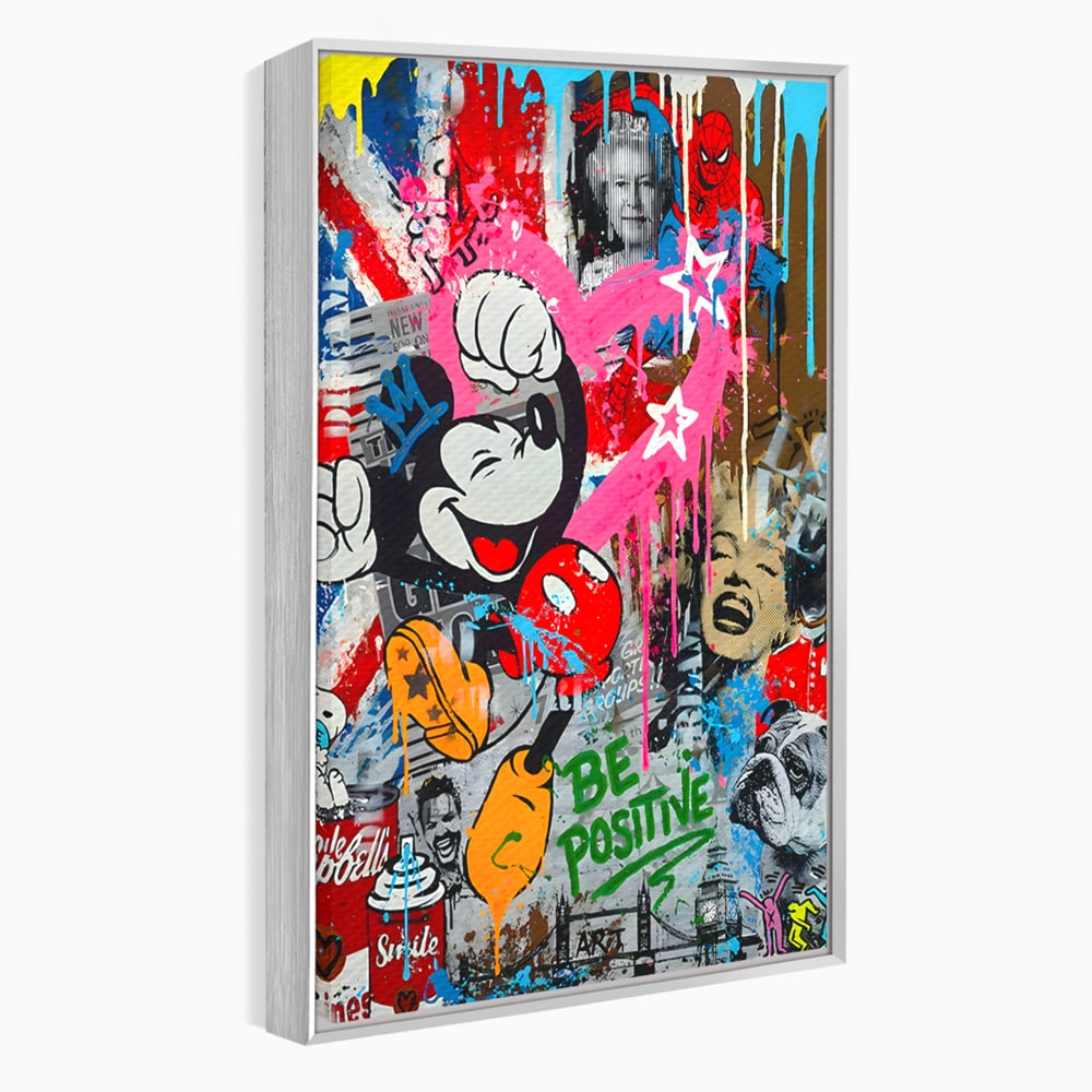 Tablou Canvas Premium LuxCanva® B1068, Be Positive , Decorativ, Birou, Mickey Mouse, Marilyn Monroe, Spider Man, Regina Elisabeta a II-a, Culori Vibrante