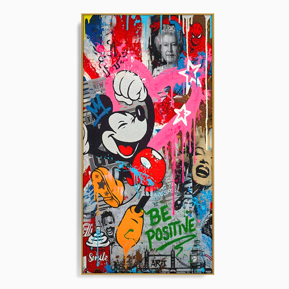 Tablou Canvas Premium LuxCanva® B1068, Be Positive , Decorativ, Birou, Mickey Mouse, Marilyn Monroe, Spider Man, Regina Elisabeta a II-a, Culori Vibrante