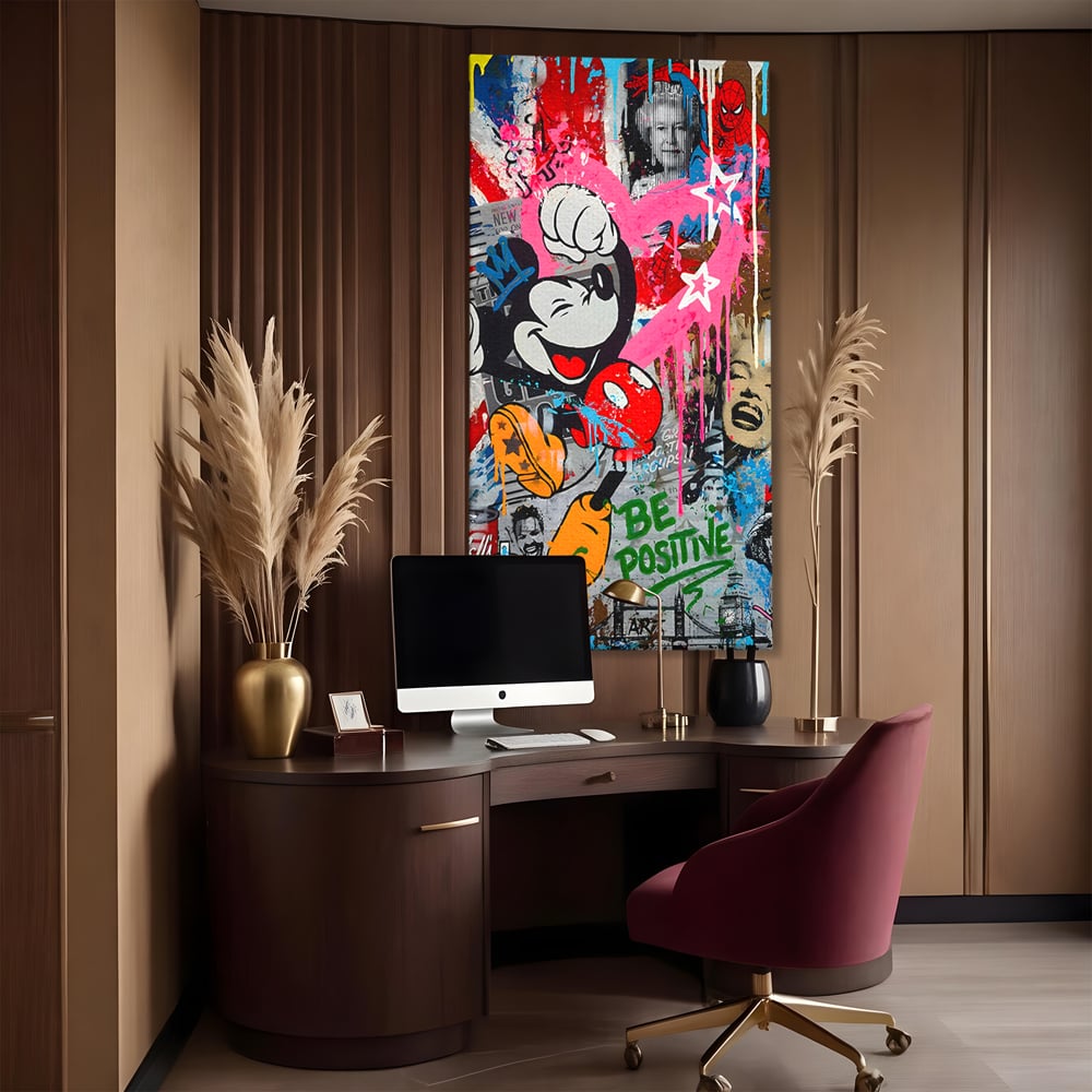 Tablou Canvas Premium LuxCanva® B1068, Be Positive , Decorativ, Birou, Mickey Mouse, Marilyn Monroe, Spider Man, Regina Elisabeta a II-a, Culori Vibrante