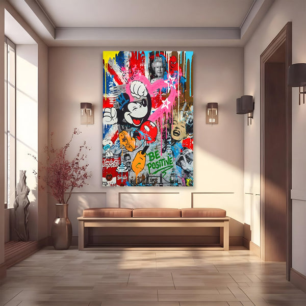 Tablou Canvas Premium LuxCanva® B1068, Be Positive , Decorativ, Birou, Mickey Mouse, Marilyn Monroe, Spider Man, Regina Elisabeta a II-a, Culori Vibrante