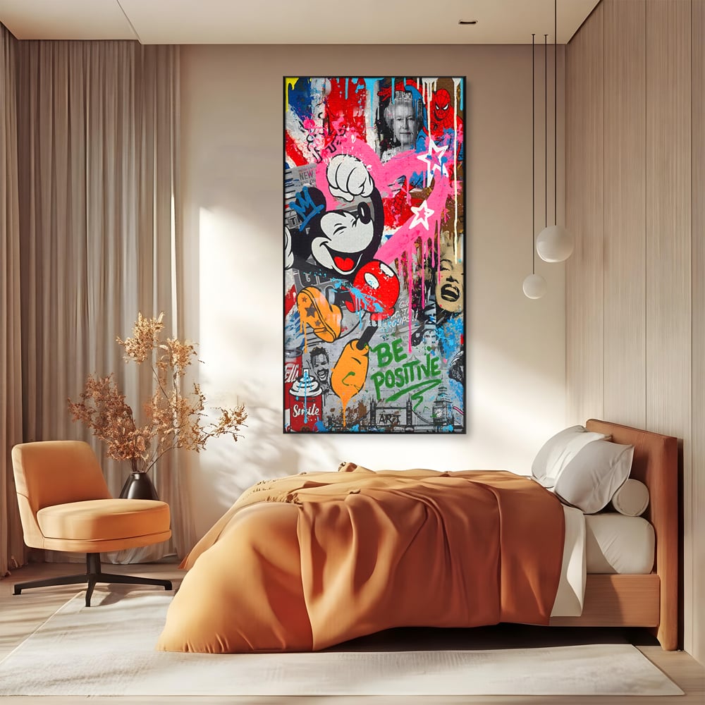 Tablou Canvas Premium LuxCanva® B1068, Be Positive , Decorativ, Birou, Mickey Mouse, Marilyn Monroe, Spider Man, Regina Elisabeta a II-a, Culori Vibrante