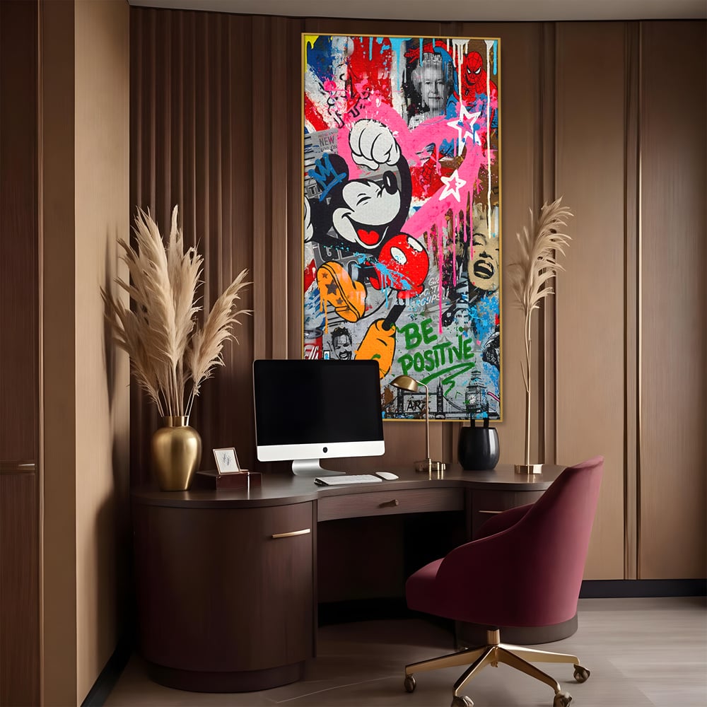 Tablou Canvas Premium LuxCanva® B1068, Be Positive , Decorativ, Birou, Mickey Mouse, Marilyn Monroe, Spider Man, Regina Elisabeta a II-a, Culori Vibrante