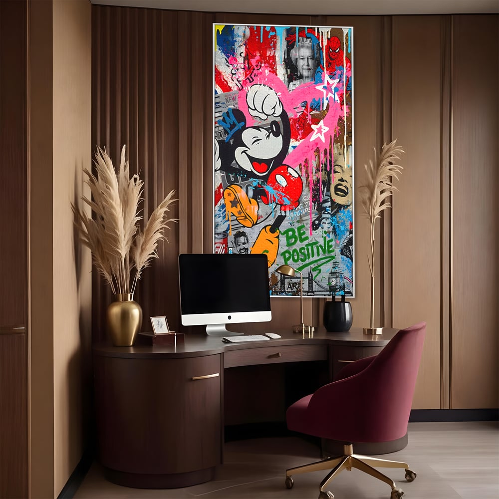 Tablou Canvas Premium LuxCanva® B1068, Be Positive , Decorativ, Birou, Mickey Mouse, Marilyn Monroe, Spider Man, Regina Elisabeta a II-a, Culori Vibrante