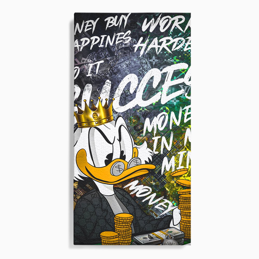 Tablou Canvas Premium LuxCanva® B1069, Work Harder , Decorativ, Birou, Donald, Bani, Succes, Dolari, Motivational, Colorat