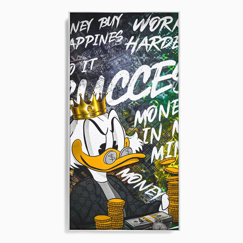 Tablou Canvas Premium LuxCanva® B1069, Work Harder , Decorativ, Birou, Donald, Bani, Succes, Dolari, Motivational, Colorat