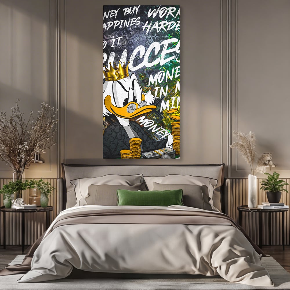 Tablou Canvas Premium LuxCanva® B1069, Work Harder , Decorativ, Birou, Donald, Bani, Succes, Dolari, Motivational, Colorat