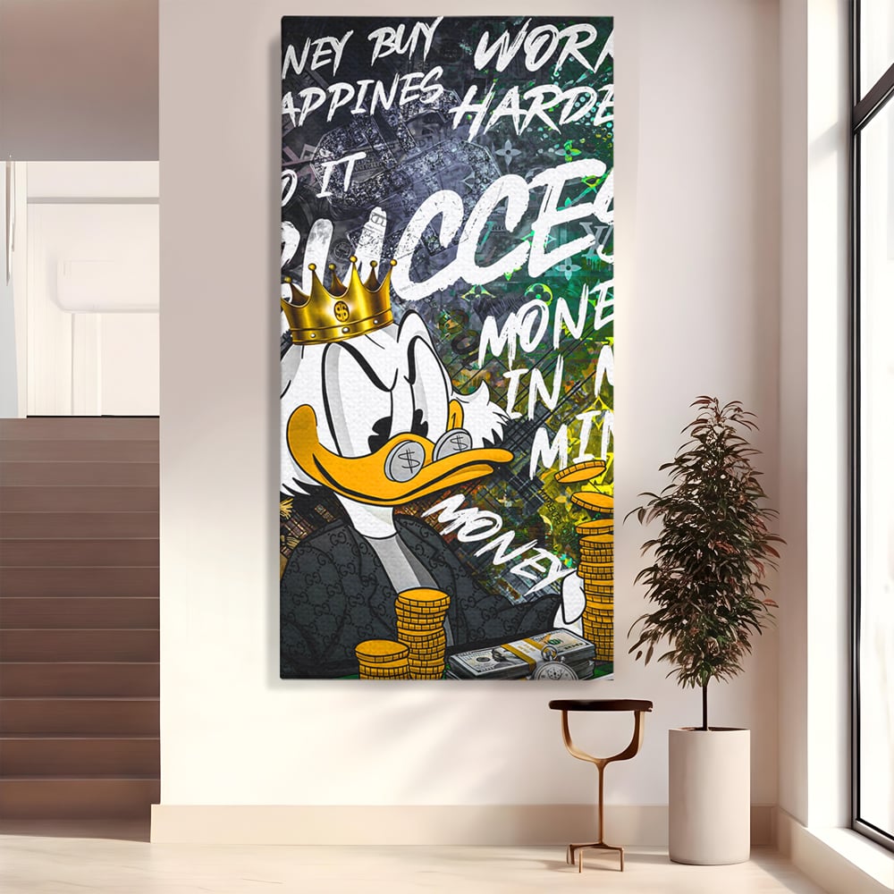 Tablou Canvas Premium LuxCanva® B1069, Work Harder , Decorativ, Birou, Donald, Bani, Succes, Dolari, Motivational, Colorat
