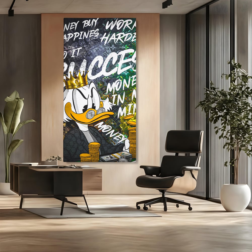 Tablou Canvas Premium LuxCanva® B1069, Work Harder , Decorativ, Birou, Donald, Bani, Succes, Dolari, Motivational, Colorat
