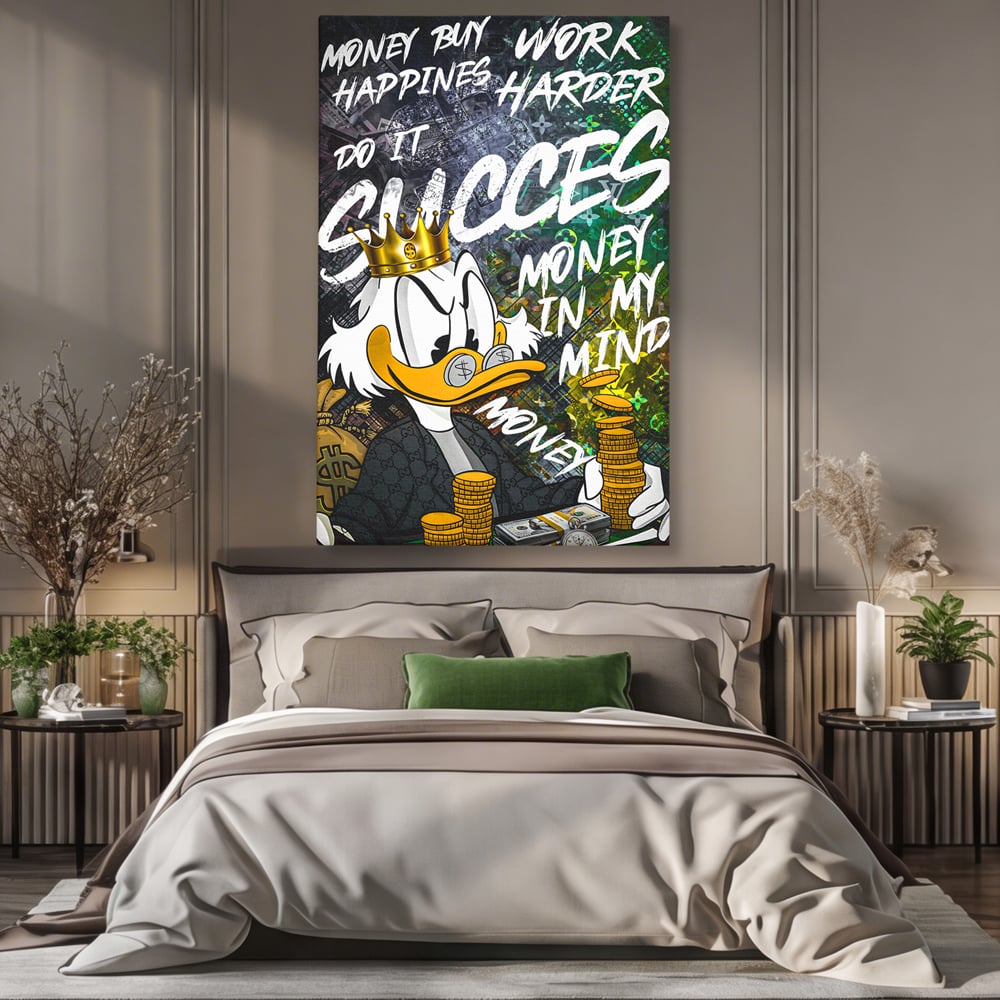 Tablou Canvas Premium LuxCanva® B1069, Work Harder , Decorativ, Birou, Donald, Bani, Succes, Dolari, Motivational, Colorat