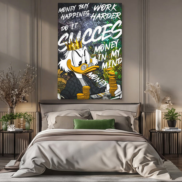 Tablou Canvas Premium LuxCanva® B1069, Work Harder , Decorativ, Birou, Donald, Bani, Succes, Dolari, Motivational, Colorat