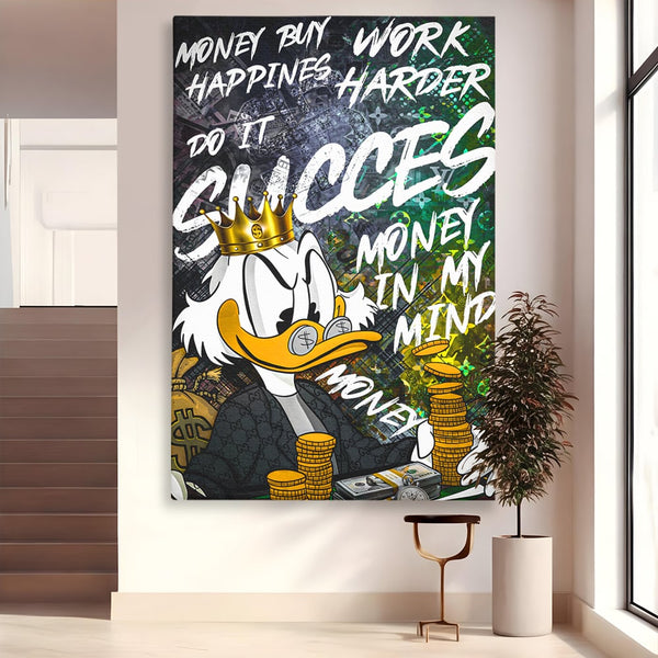 Tablou Canvas Premium LuxCanva® B1069, Work Harder , Decorativ, Birou, Donald, Bani, Succes, Dolari, Motivational, Colorat