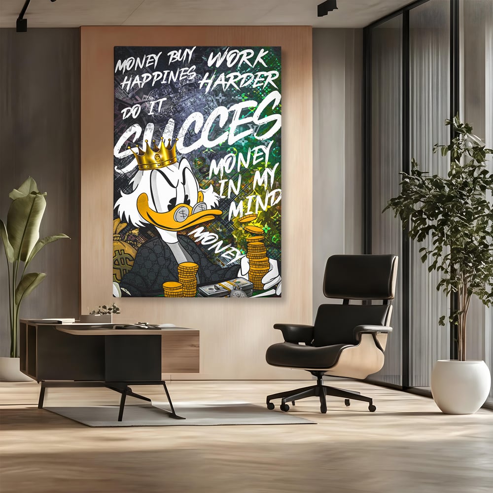 Tablou Canvas Premium LuxCanva® B1069, Work Harder , Decorativ, Birou, Donald, Bani, Succes, Dolari, Motivational, Colorat