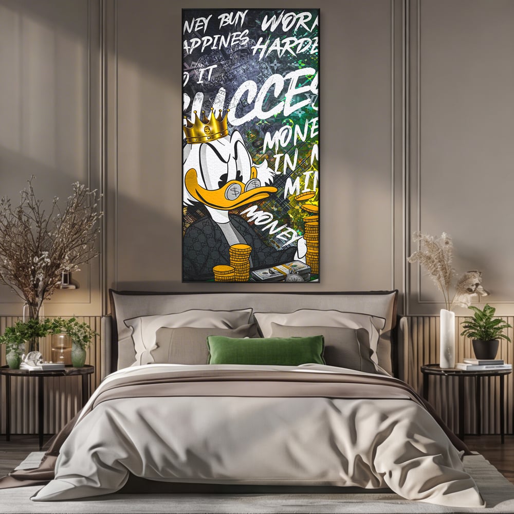 Tablou Canvas Premium LuxCanva® B1069, Work Harder , Decorativ, Birou, Donald, Bani, Succes, Dolari, Motivational, Colorat