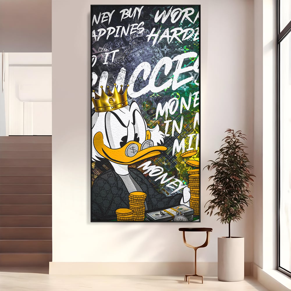 Tablou Canvas Premium LuxCanva® B1069, Work Harder , Decorativ, Birou, Donald, Bani, Succes, Dolari, Motivational, Colorat