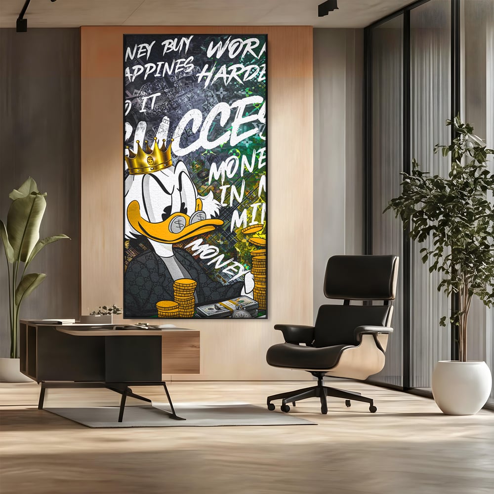 Tablou Canvas Premium LuxCanva® B1069, Work Harder , Decorativ, Birou, Donald, Bani, Succes, Dolari, Motivational, Colorat