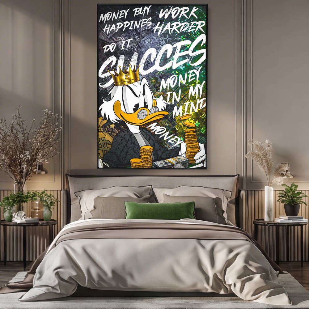 Tablou Canvas Premium LuxCanva® B1069, Work Harder , Decorativ, Birou, Donald, Bani, Succes, Dolari, Motivational, Colorat