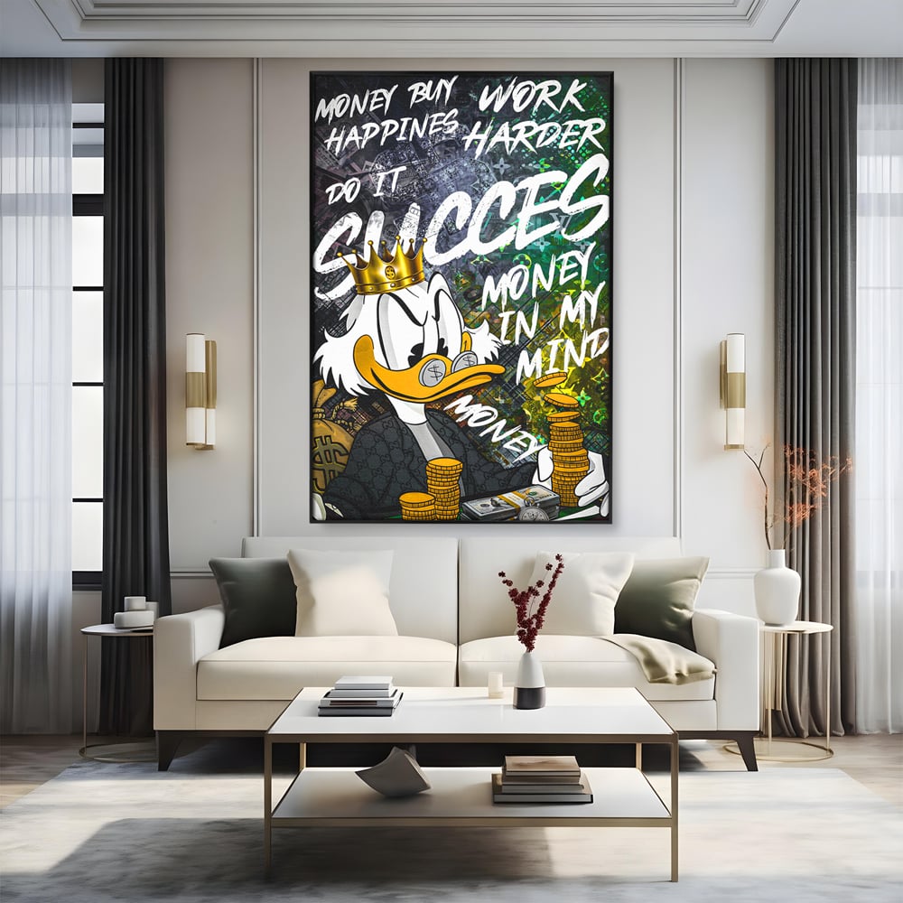 Tablou Canvas Premium LuxCanva® B1069, Work Harder , Decorativ, Birou, Donald, Bani, Succes, Dolari, Motivational, Colorat