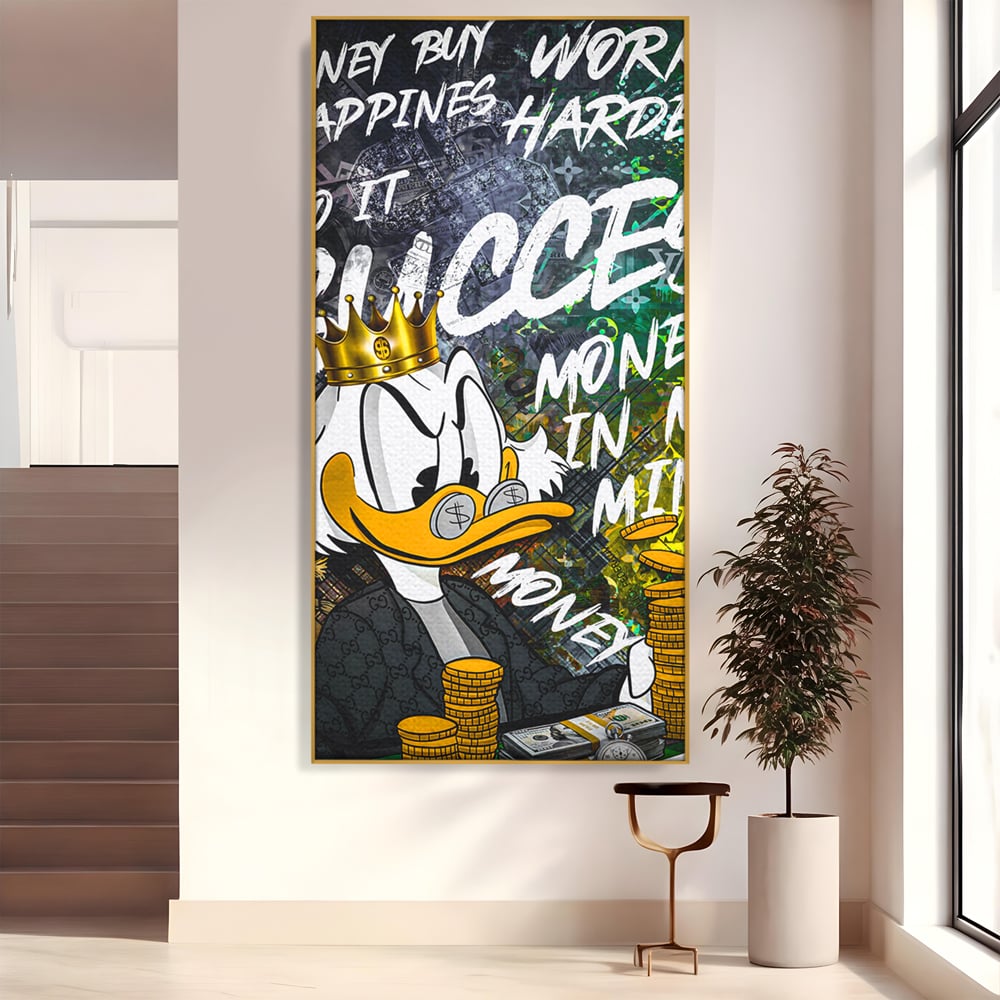 Tablou Canvas Premium LuxCanva® B1069, Work Harder , Decorativ, Birou, Donald, Bani, Succes, Dolari, Motivational, Colorat