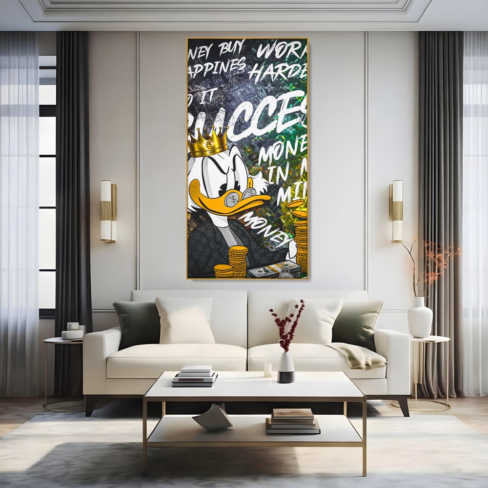 Tablou Canvas Premium LuxCanva® B1069, Work Harder , Decorativ, Birou, Donald, Bani, Succes, Dolari, Motivational, Colorat
