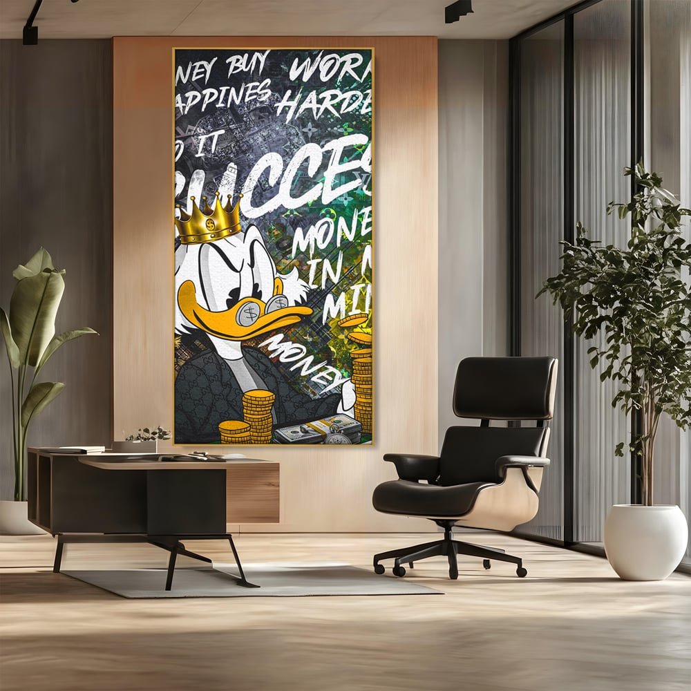 Tablou Canvas Premium LuxCanva® B1069, Work Harder , Decorativ, Birou, Donald, Bani, Succes, Dolari, Motivational, Colorat