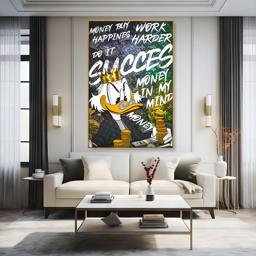 Tablou Canvas Premium LuxCanva® B1069, Work Harder , Decorativ, Birou, Donald, Bani, Succes, Dolari, Motivational, Colorat