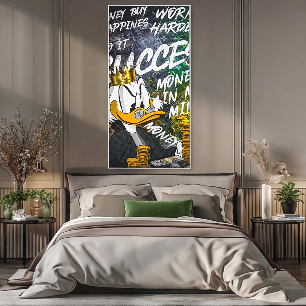 Tablou Canvas Premium LuxCanva® B1069, Work Harder , Decorativ, Birou, Donald, Bani, Succes, Dolari, Motivational, Colorat