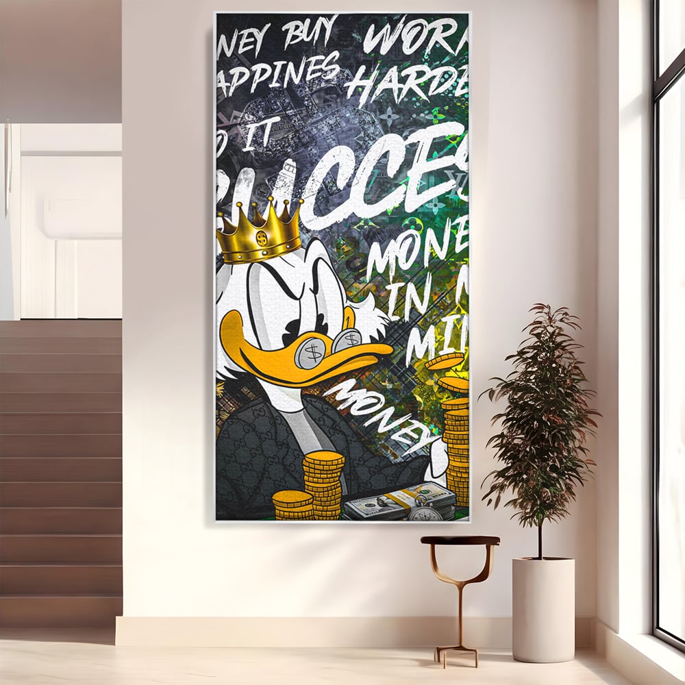 Tablou Canvas Premium LuxCanva® B1069, Work Harder , Decorativ, Birou, Donald, Bani, Succes, Dolari, Motivational, Colorat