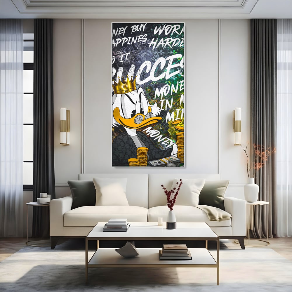 Tablou Canvas Premium LuxCanva® B1069, Work Harder , Decorativ, Birou, Donald, Bani, Succes, Dolari, Motivational, Colorat
