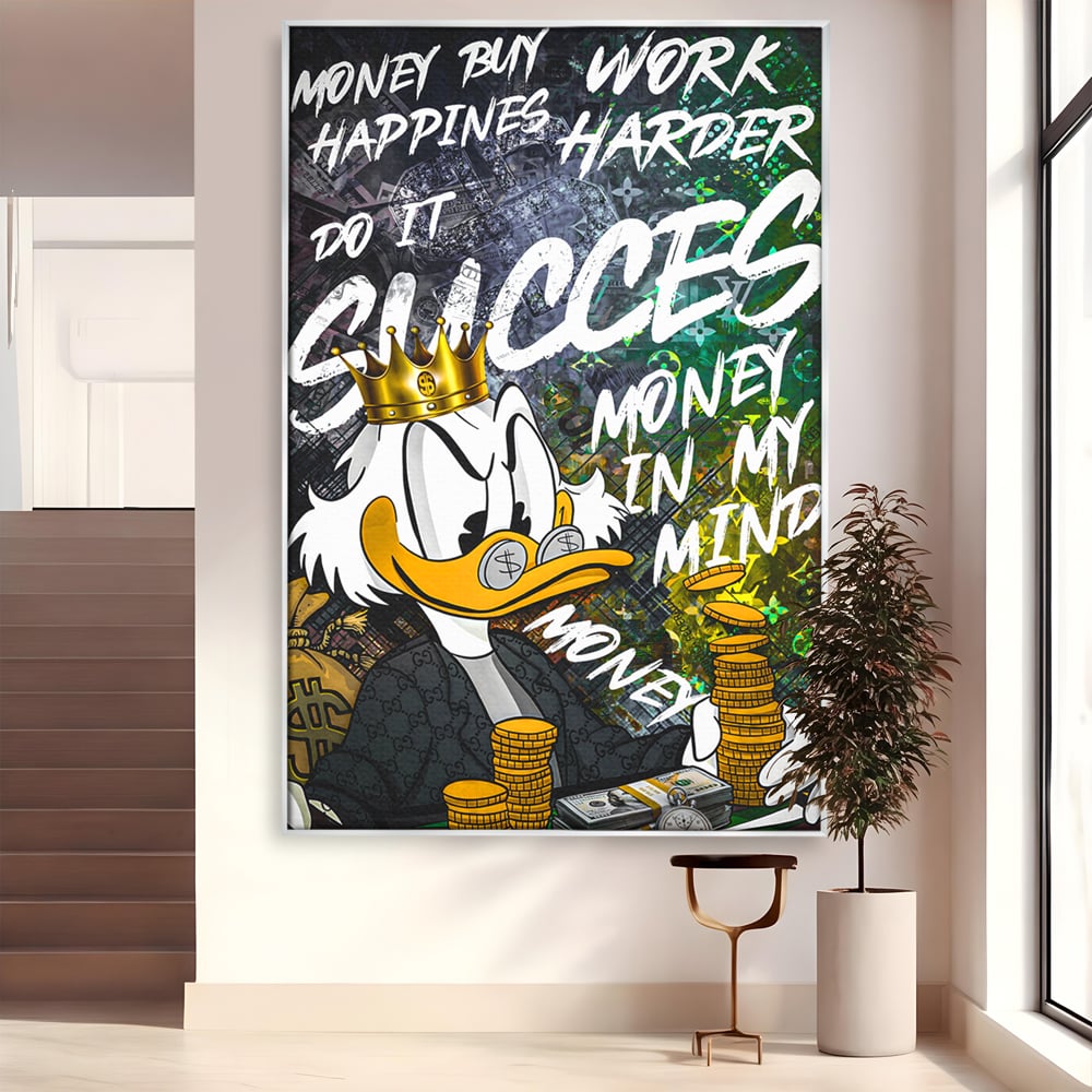 Tablou Canvas Premium LuxCanva® B1069, Work Harder , Decorativ, Birou, Donald, Bani, Succes, Dolari, Motivational, Colorat