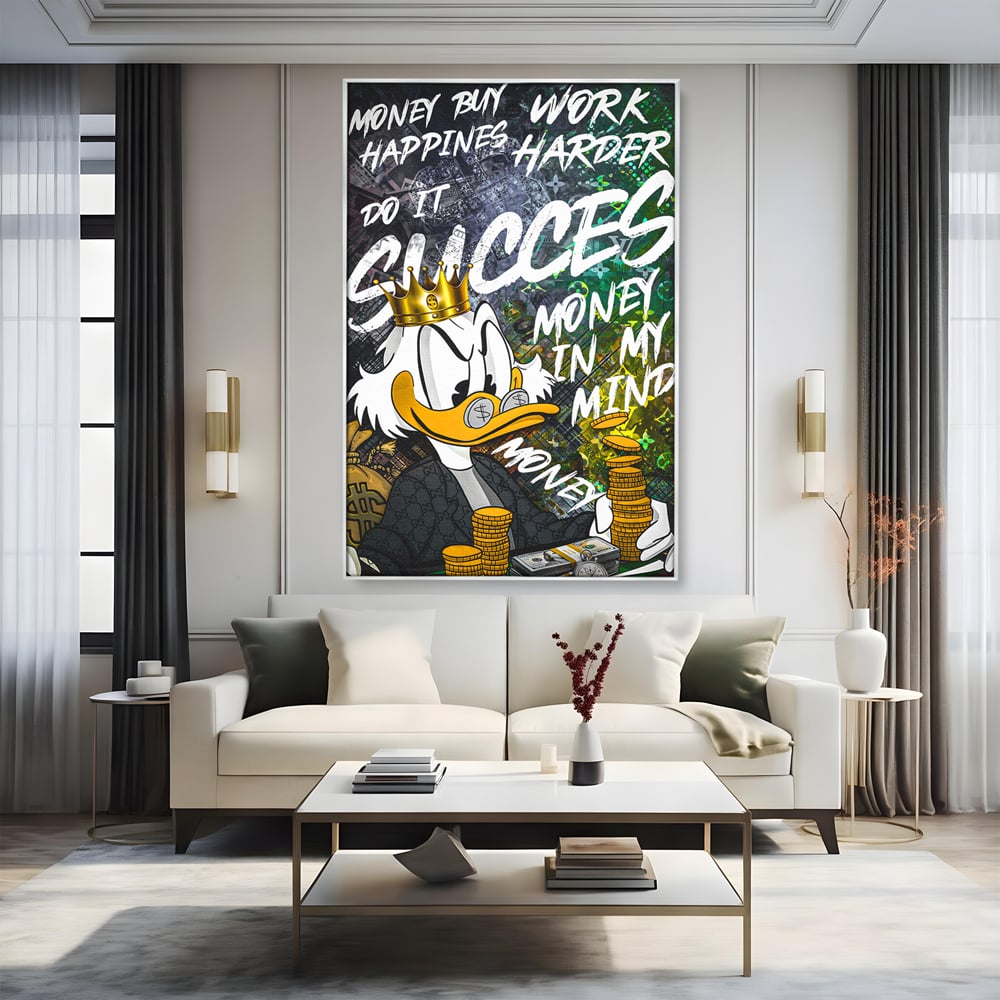 Tablou Canvas Premium LuxCanva® B1069, Work Harder , Decorativ, Birou, Donald, Bani, Succes, Dolari, Motivational, Colorat