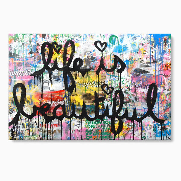 Tablou Canvas Premium LuxCanva® B1077, Life Is Beautiful , Decorativ, Living, Viata, Frumoasa, Motivational, Dormitor, Inspirational, Fericire, Culori Vibrante