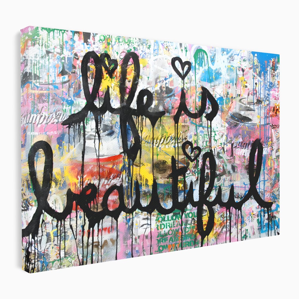 Tablou Canvas Premium LuxCanva® B1077, Life Is Beautiful , Decorativ, Living, Viata, Frumoasa, Motivational, Dormitor, Inspirational, Fericire, Culori Vibrante