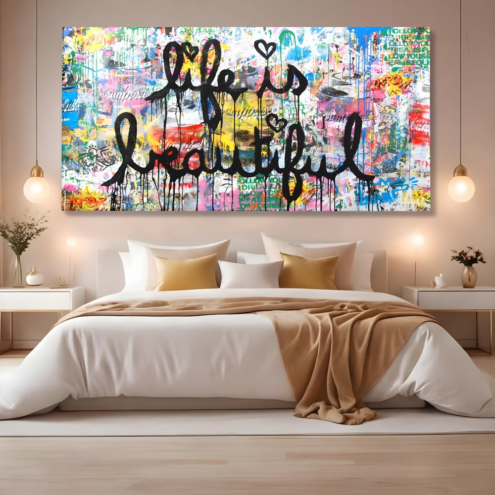 Tablou Canvas Premium LuxCanva® B1077, Life Is Beautiful , Decorativ, Living, Viata, Frumoasa, Motivational, Dormitor, Inspirational, Fericire, Culori Vibrante