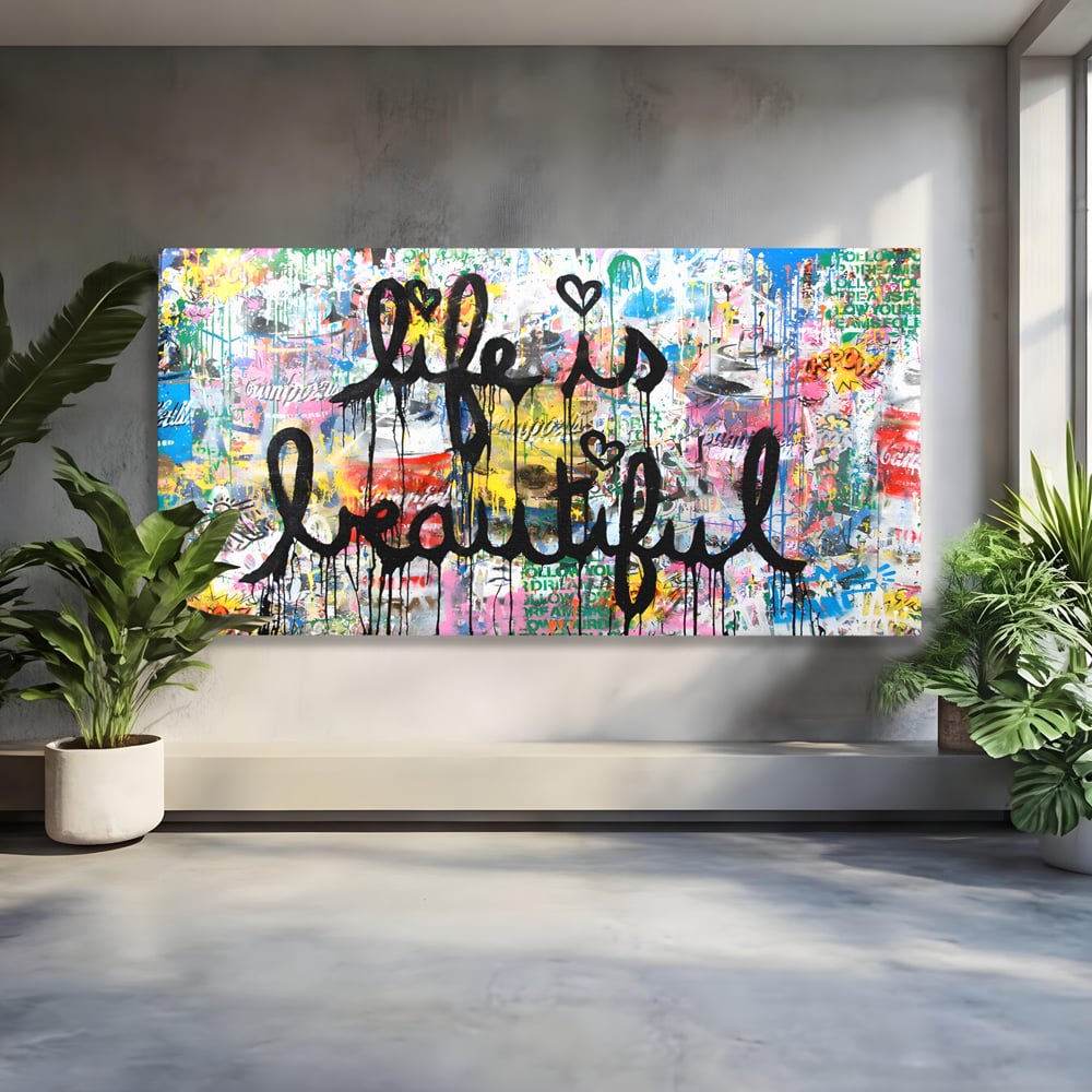 Tablou Canvas Premium LuxCanva® B1077, Life Is Beautiful , Decorativ, Living, Viata, Frumoasa, Motivational, Dormitor, Inspirational, Fericire, Culori Vibrante
