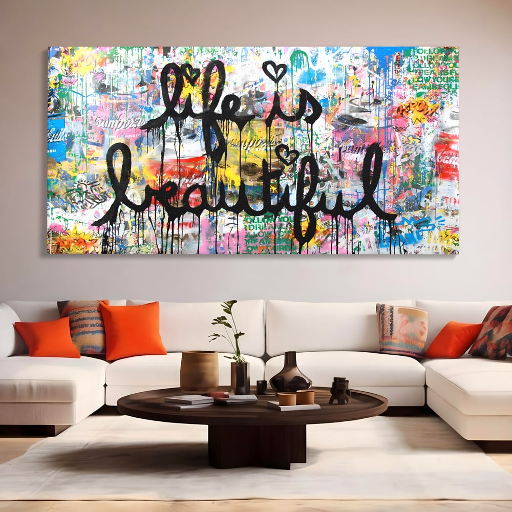 Tablou Canvas Premium LuxCanva® B1077, Life Is Beautiful , Decorativ, Living, Viata, Frumoasa, Motivational, Dormitor, Inspirational, Fericire, Culori Vibrante